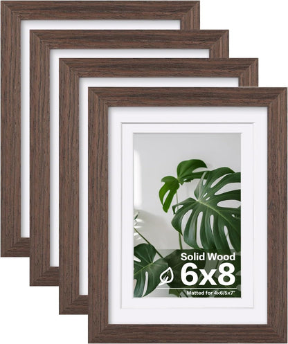 Egofine 8x10 Picture Frames Set of 4, Made of Solid Wood Covered by Plexiglass 4x6 and 5x7 with Mat or 8x10 without Mat, for Table Top Display and Wall Mounting Photo Frame Black