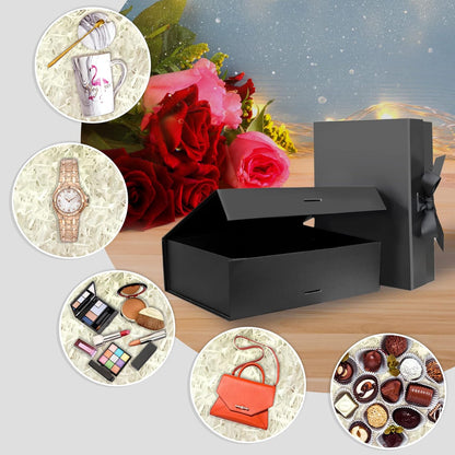 DaiUni 10.5"X7.5"X3.1" Pink Magnetic Gift Box with Lid and Ribbon for Presents
