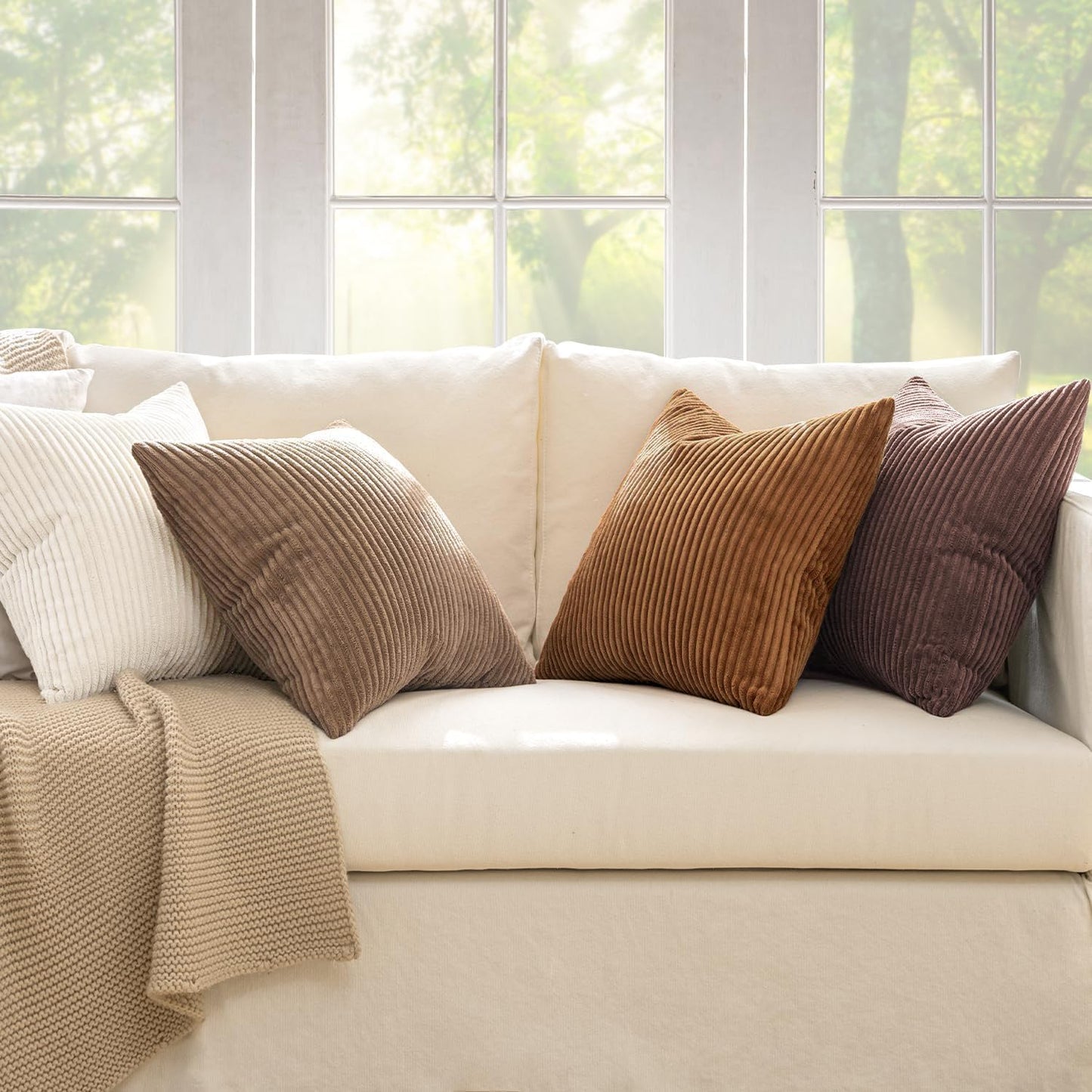 MIULEE Boho Farmhouse Sage Green Throw Pillow Covers 18x18 Inch Set of 4 Mordern Nordic Cushion Covers Soft Corduroy Spring Home Decor for Couch Bed Sofa Living Room Forest Green