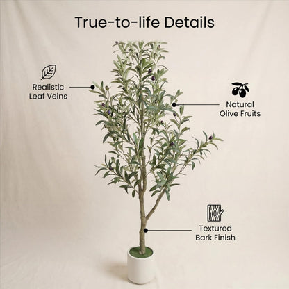 Faux Olive Tree, 5FT Artificial Olive Trees with Lifelike Olive Branches and Fruits, Fake Floor Plants with Pot for Indoor Home Office Living Room Outdoor Decor