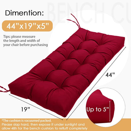 MTMR Outdoor Bench Cushion-44X19 Water-Repellent Tufted Porch Swing Cushions with High Elasticity PP Cotton and Ties Fade-Resistant Patio Outdoor Chair Cushion for Bench Furniture, Indoor Seat Cushion