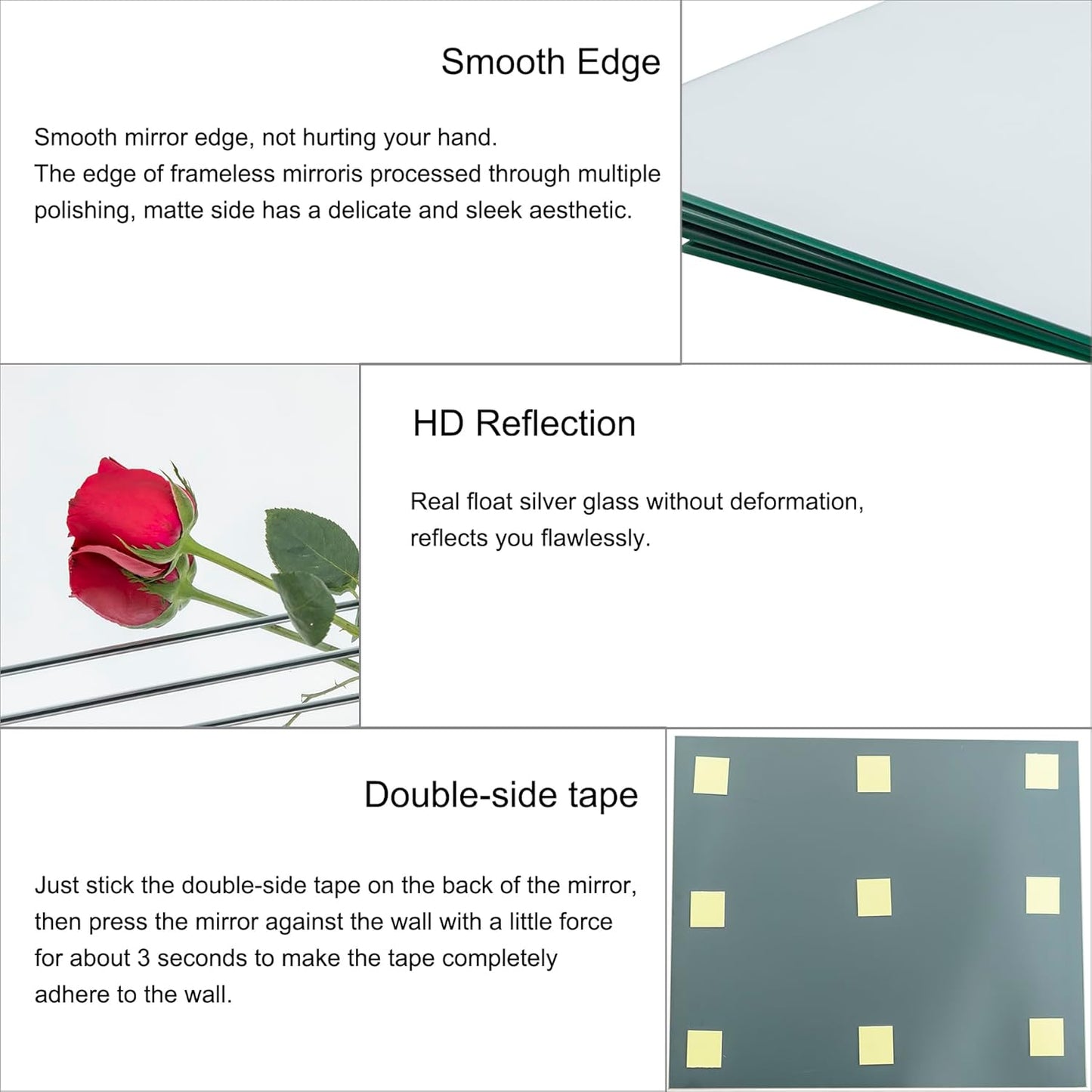 Ruomeng Home Gym Mirrors 12 Inch x 12Pcs Wall Mounted Mirror Glass Frameless Full Length Mirror Tiles for Home Gym, Bedroom, Door & Bathroom