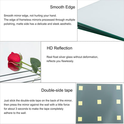 Ruomeng Home Gym Mirrors 12 Inch x 12Pcs Wall Mounted Mirror Glass Frameless Full Length Mirror Tiles for Home Gym, Bedroom, Door & Bathroom