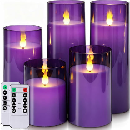 Homemory Gray Flickering Flameless Candles, Battery Operated Acrylic LED Pillar Candles with Remote Control and Timer, Halloween Decor, Set of 5