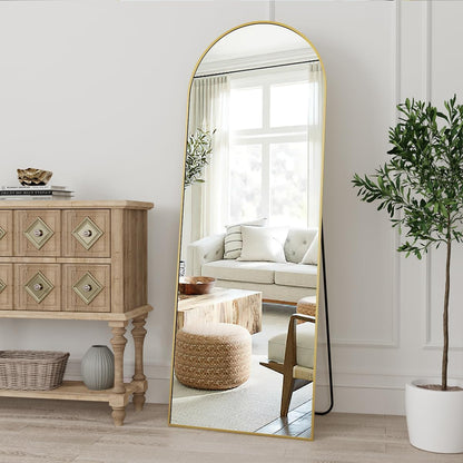 Dewfig Arched Full Length Mirror, 76"x34" Large Floor Mirror, Full Body Mirrors for Leaning or Hanging, Standing Mirrors for Bedroom, Living Room,Dressing Room, Aluminum Alloy Frame, Black