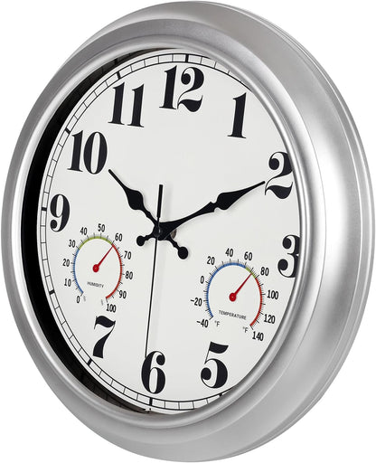JENLYSTIME 12 Inch Indoor/Outdoor Retro Waterproof Wall Clock with Thermometer Silent Round Quartz Battery Operated Easy to Read Decorative for Kitchen Patio,Bathroom,Deck,Porch,Pool(Blue)