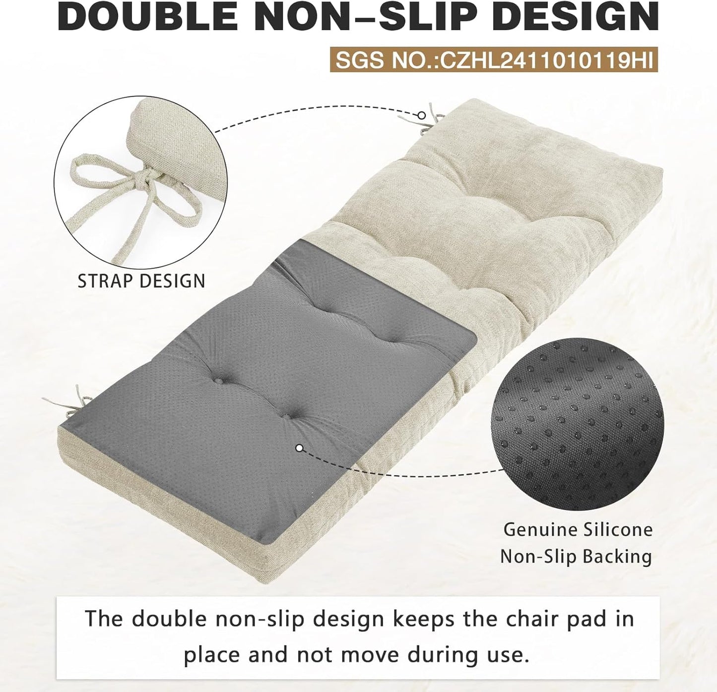 baibu 36 Inch Memory Foam Bench Cushion, Dual-Layer Patent Design Non-Slip Indoor Bench Cushion with Ties, 36x15x3Inch, Beige