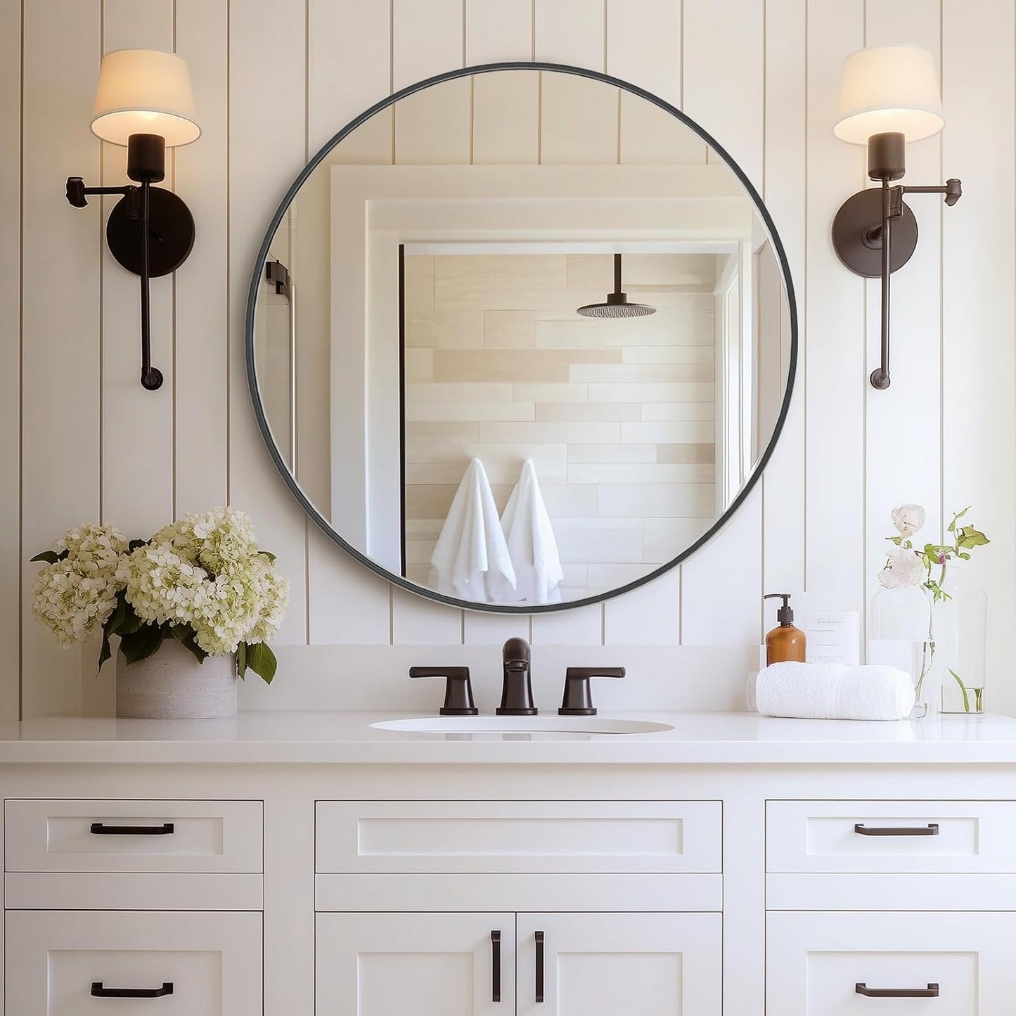 NEWBULIG 20IN Round Bathroom Wall Mirror, Modern Vanity Mirrors for Over Sink, HD Glass Decorative for Entryway, Bedroom & Living Room, Gold