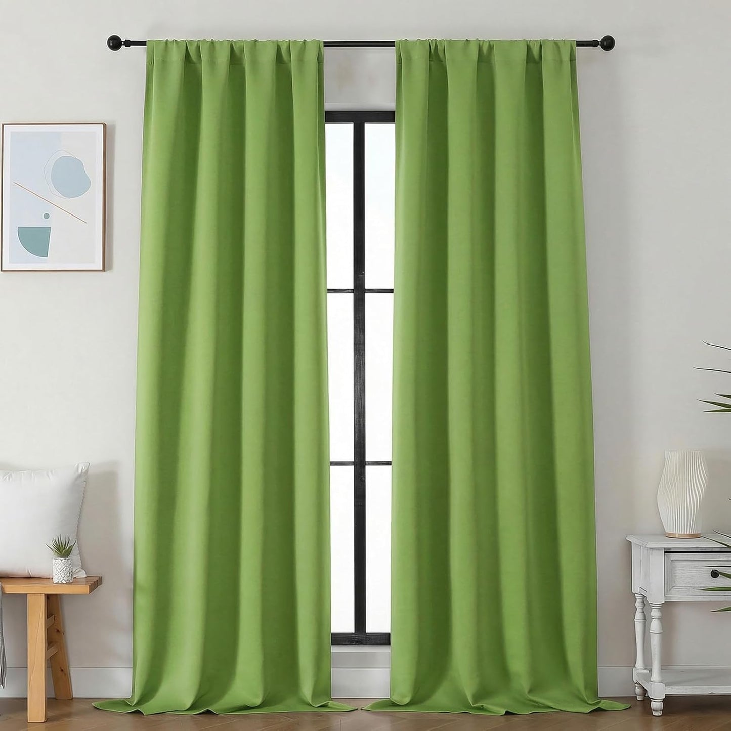 Simplebrand Ava Sage Green Blackout Curtains for Bedroom 63 Inch Length 2 Panels Set, Solid Thermal Insulated Energy Saving Rod Pocket Window Treatment Curtains Blackout Drapes, W40 x L63 Inch, Sage - Colors C