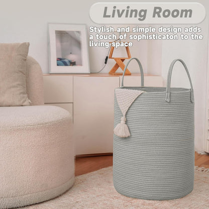JMvicyroam Large Woven Laundry Basket Hamper,60L Cotton Rope Storage Bin for Blankets,Toys and Clothes,Decorative Tall Nursery Hamper for Living Room,Baby Nursery,Bathroom and Bedroom,Brown