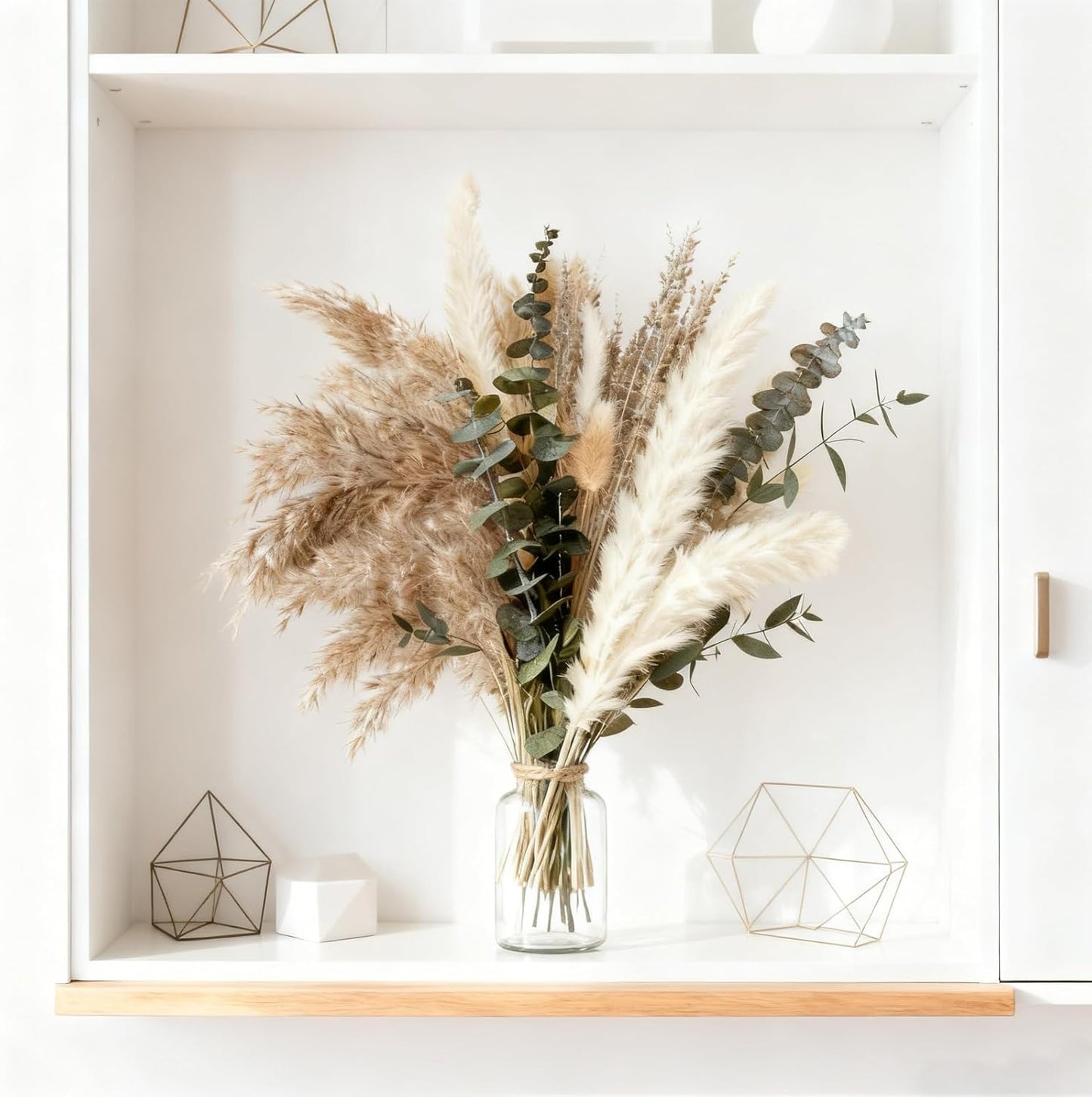 Boho Pampas Grass Bouquet, Exquisite Lavender, Eucalyptus, Wheat & Bunny Tail for Western Boho Decor, Rustic Dried Floral Arrangement for Bohemian Home, Bedroom, Wedding and Table Décor