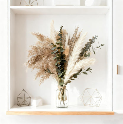 Boho Pampas Grass Bouquet, Exquisite Lavender, Eucalyptus, Wheat & Bunny Tail for Western Boho Decor, Rustic Dried Floral Arrangement for Bohemian Home, Bedroom, Wedding and Table Décor