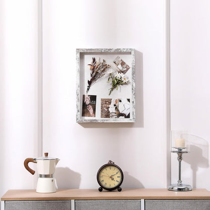 Muzilife 8x8 Shadow Box Picture Frame with Linen Board - Deep Wood & Glass Display Case Ready to Hang Memory Box Baby Sports Memorabilia, Pins, Awards, Medals, Wedding, Tickets and Photos (Black)