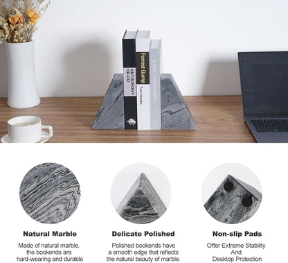 Karibiber Travertine Bookends for Heavy Books, Marble Decorative Bookends for Shelves, Heavy-Duty Stone Book Ends for Hardback Book & Cookbooks, Unique Book Stopper & Holder, Travertino Italy