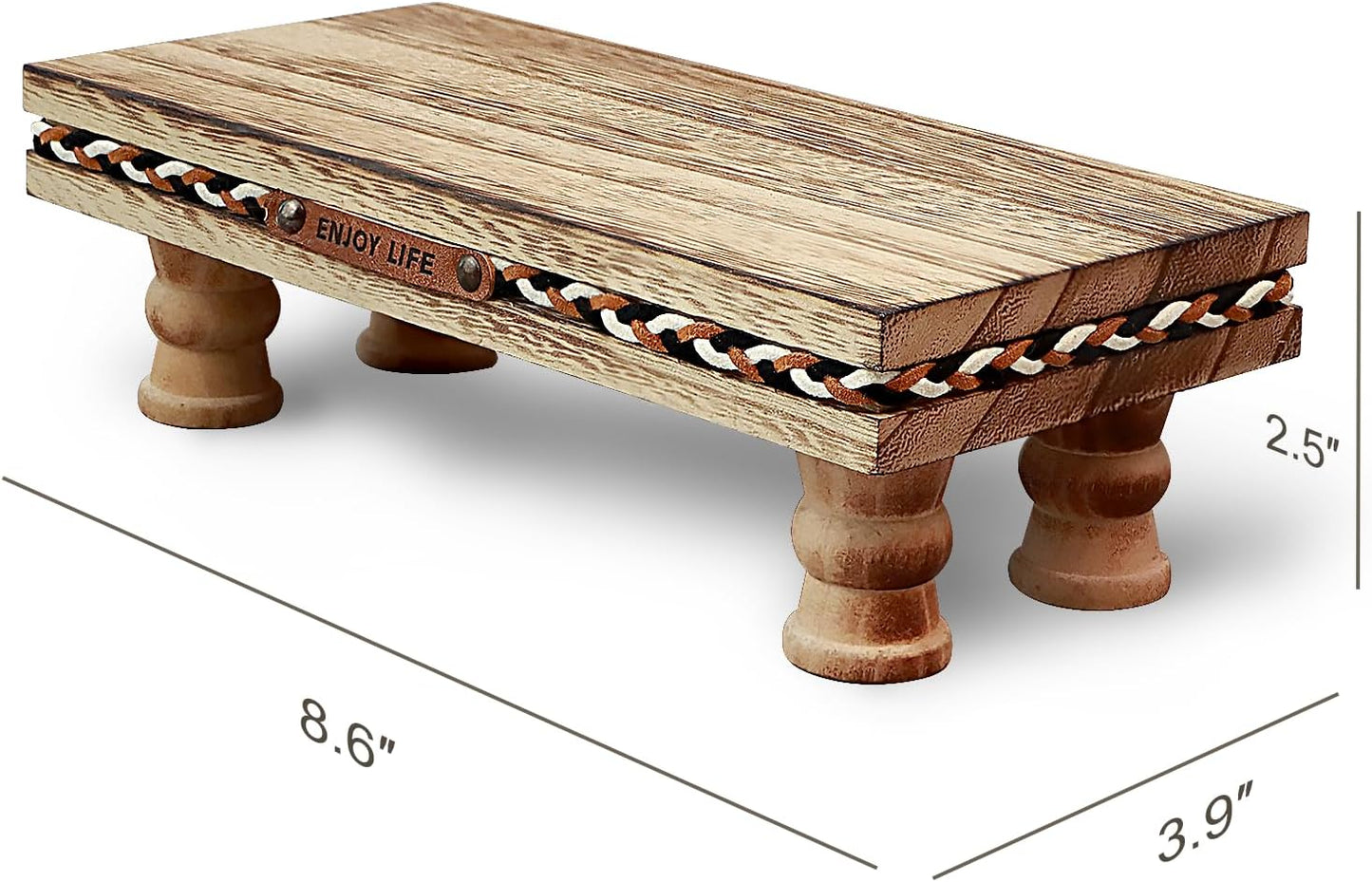 Wood Tray Pedestal Stand, Waterproof Bathroom Counter Organizer, Modern Farmhouse Riser for Soap/Candle/Sponge White Small