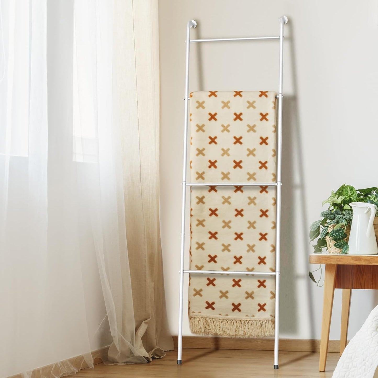 ABQ Blanket Ladder Outdoor Towel Rack for Pool, Decorative Metal Holder for The Living Room Bathroom, Black