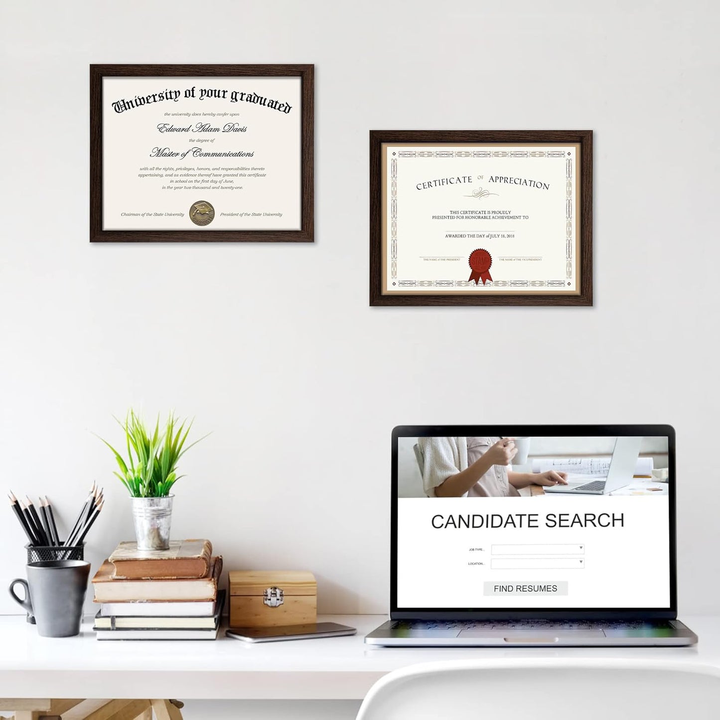 upsimples Certificate Frame with High Definition Glass, 8.5 by 11 Picture Diploma Document Frames for Wall and Tabletop, Black 5 Pack