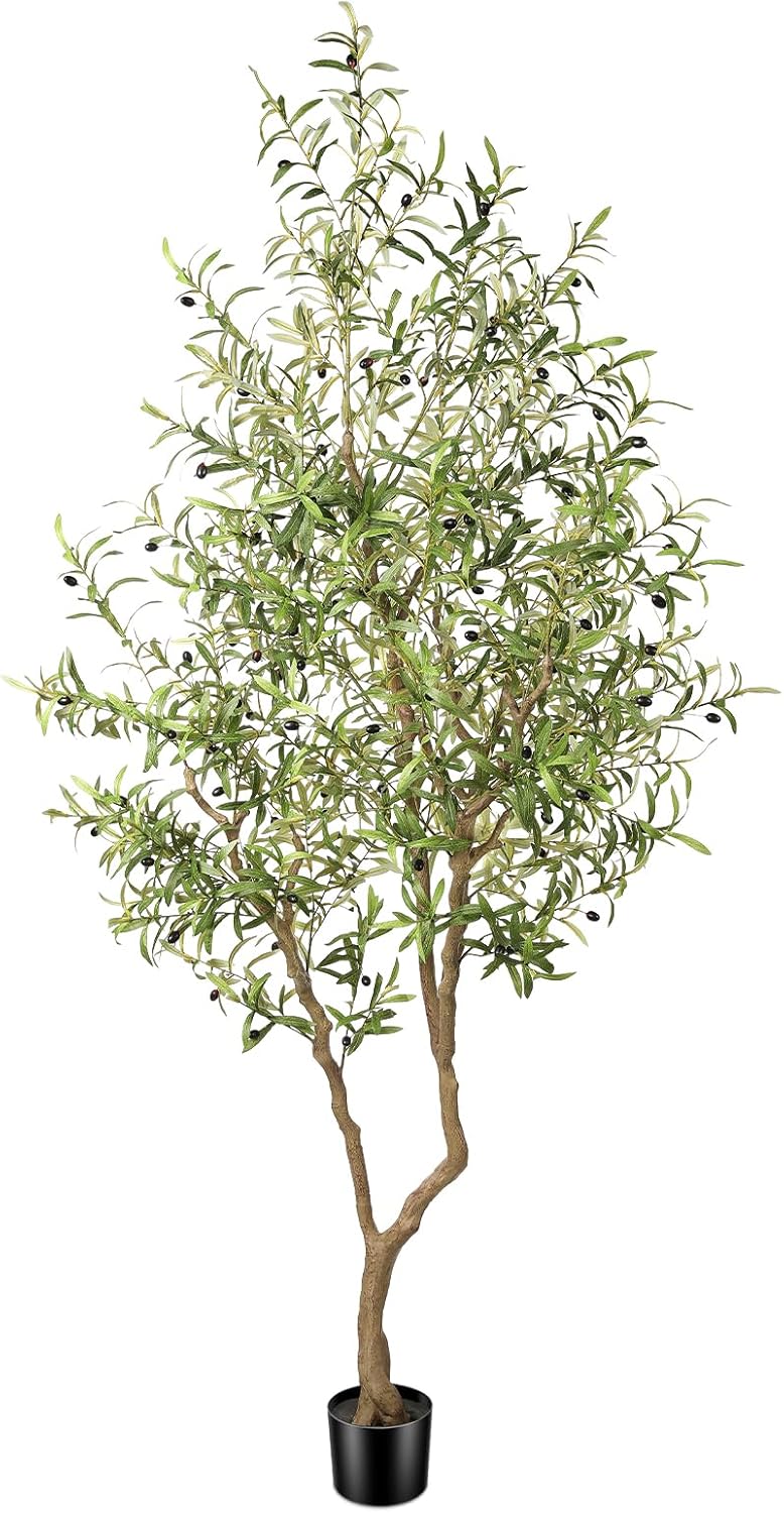 FEELEAD 7ft Faux Olive Tree - Fake Potted Olive Silk Tree with Planter Natural Olive Branches and Realistic Leaves Artificial Tree for Home House Office Decor Indoor