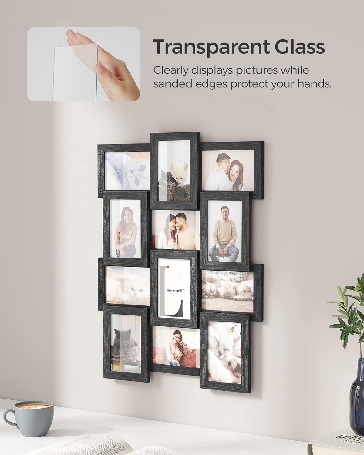 SONGMICS Collage Picture Frames, 4x6 for Wall Decor, Multi Family Photo for Gallery Decor, Hanging Display, Set of 12, Rustic Brown URPF026X01