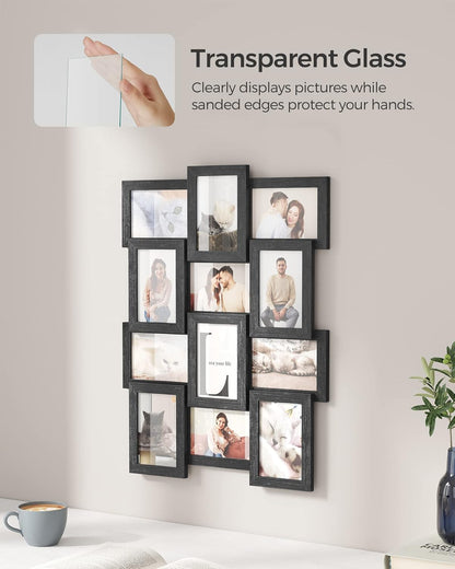 SONGMICS Collage Picture Frames, 4x6 for Wall Decor, Multi Family Photo for Gallery Decor, Hanging Display, Set of 12, Rustic Brown URPF026X01