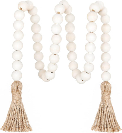 Meplait 39in Wood Bead Garland Farmhouse with Tassels,Versatile Prayer Beads Boho Chic Wall Hanging Home Decor (Black)