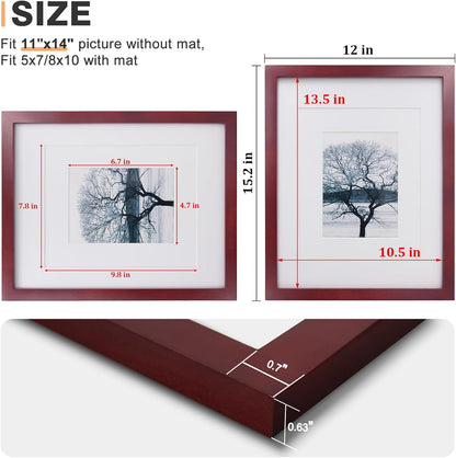 Egofine 12x16 Picture Frame Black, Covered by Plexiglass Made of Solid Wood, Display Pictures 9x12 and 11x14 with Mat or 12x16 Without Mat, for Wall Mounting Photo Frame - Colors A