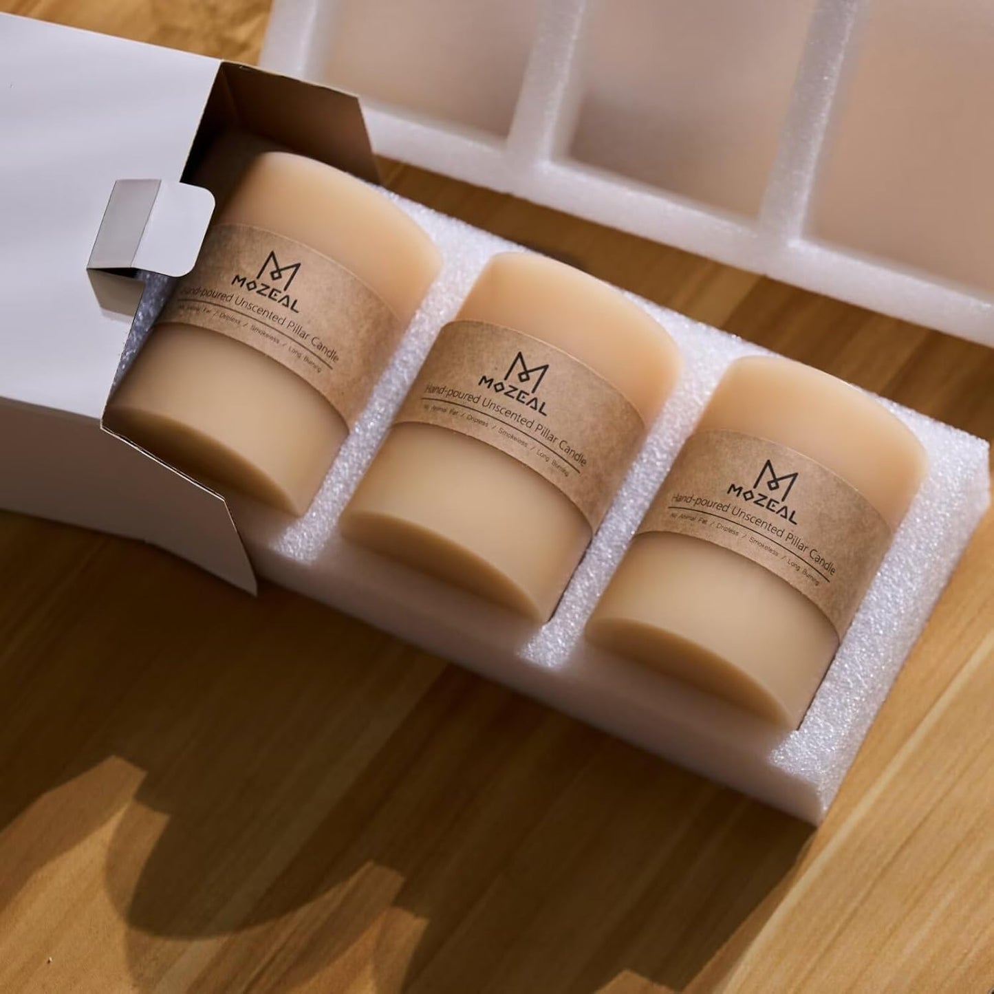 MOZEAL 3" x 4" Hand-Poured Unscented Candle,Dripless Pillar Candle Set of 3,Long Clean Burning,Approx 72 Hours Burn Time,Rustic Country Style,Wedding,Dinner,Christmas and Home Decor,White