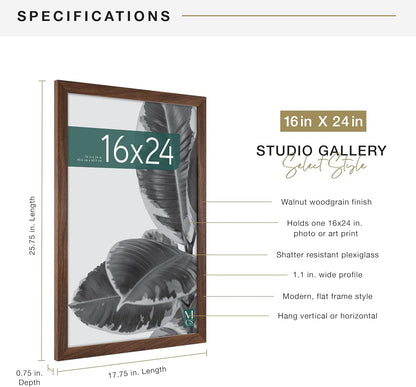 MCS Studio Gallery 16x24 Poster Frame Black Woodgrain Engineered Wood, Vertical & Horizontal Wall Hanging Large Picture Frame for Photos, Posters & Art Prints (1-Pack)