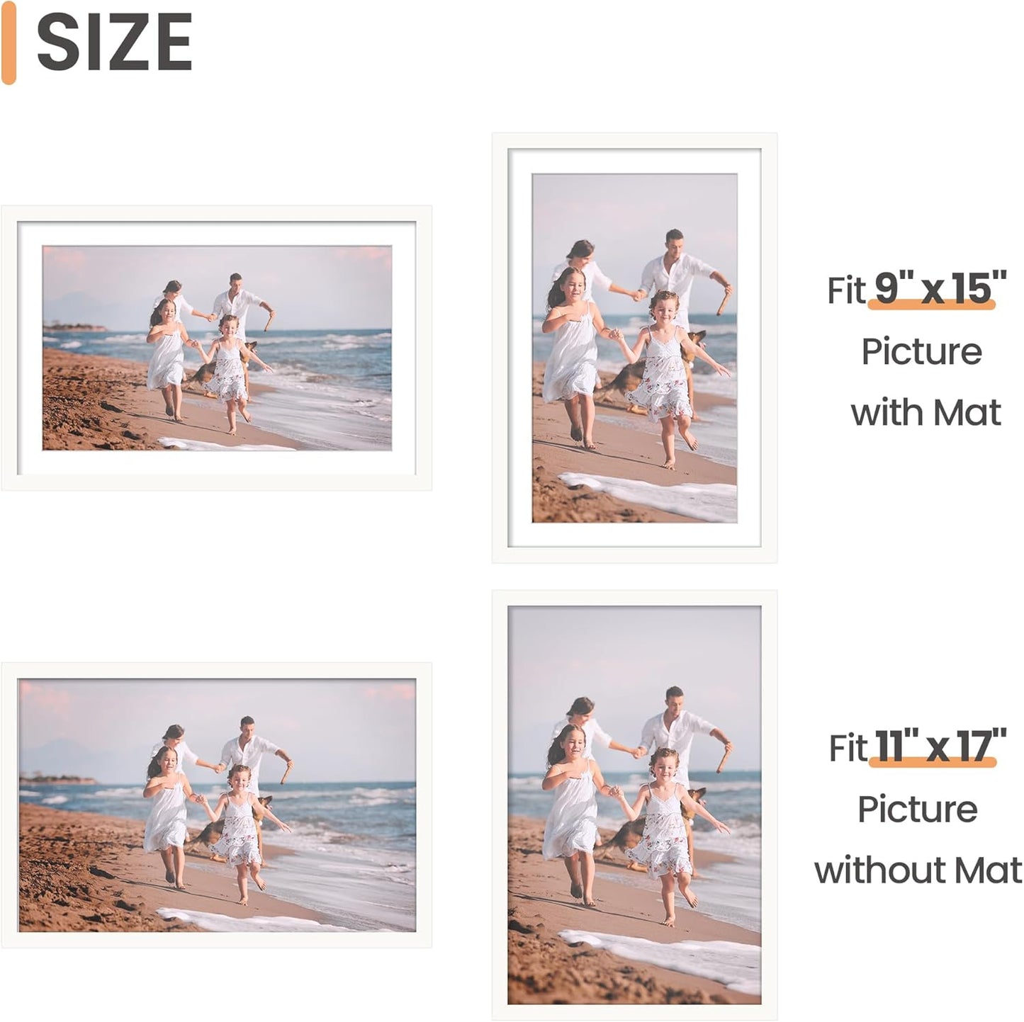 upsimples 11x14 Picture Frame Set of 5, Display Pictures 8x10 with Mat or 11x14 Without Mat, Wall Gallery Photo Frames, Black