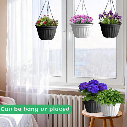 FGstyle Hanging Planters 10 Inch, 4 Pcs Self Watering Pots for Indoor Plants,Plastic Hanging Basket with Soil Elevator and 20" Chain for Home Garden Porch Balcony Patio Decor(Black)