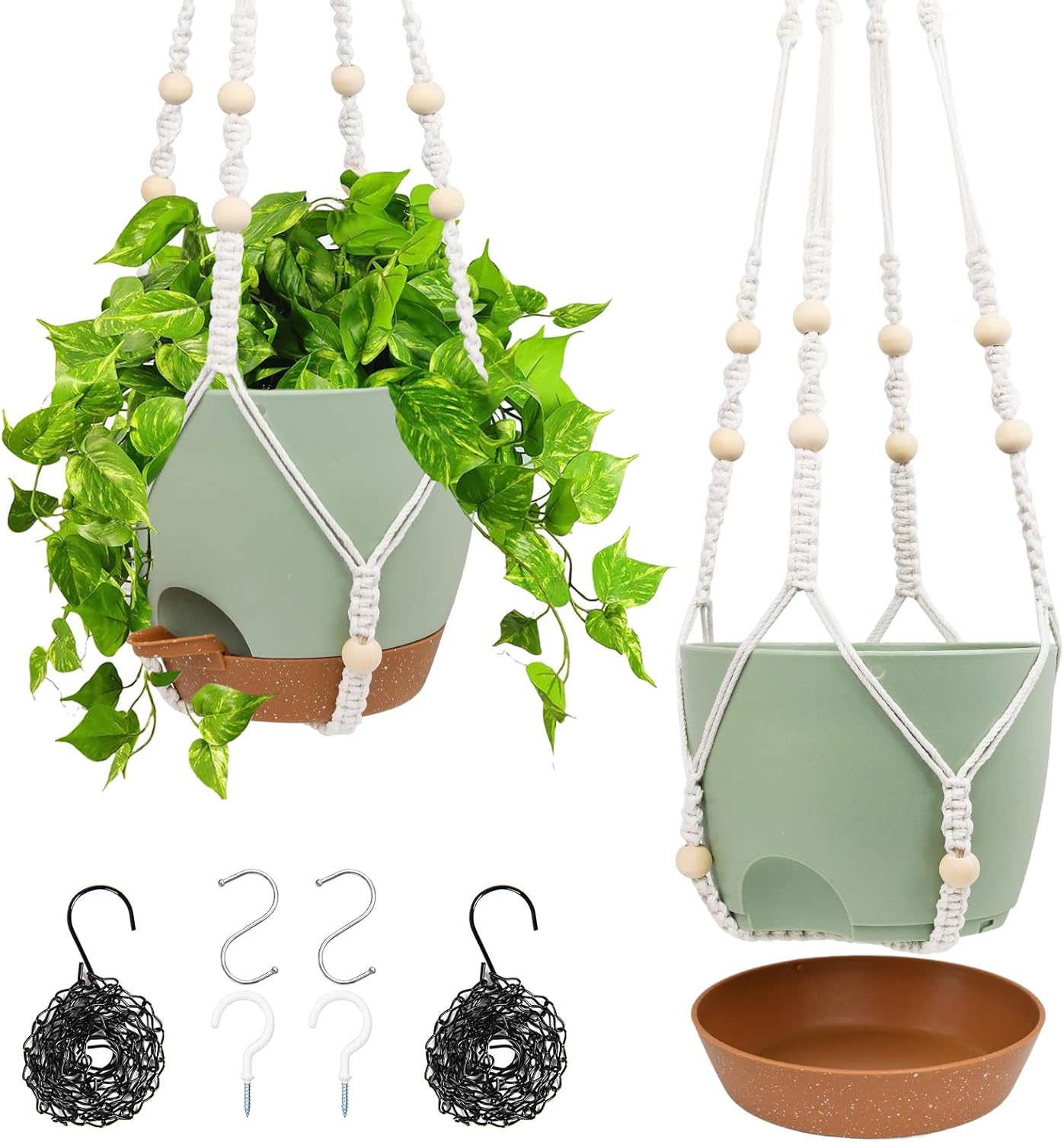 Vanslogreen Hanging Planters for Indoor Outdoor Plants, 2 Pack Self Watering Hanging Pot with Drainage Holes & Removable Tray (Black, 8'')