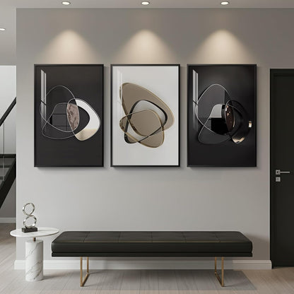 Framed Modern Luxury Gold Wall Art, Set of 3 Piece Contemporary Paintings Artwork for Walls, Golden Prints Pictures with Gold Frame, Wall Decor for Living Room, Hallway, Bedroom, Office 16x24 Inch