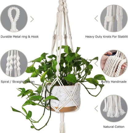 MIPON 3 Pack Macrame Plant Hangers with Hooks - 3 Sizes (34"/41"/46") Handmade Cotton Indoor/Outdoor Hanging Planter Holders,Boho Home Decor for Patio Balcony Living Room, Fits 5-10 Inch Pots