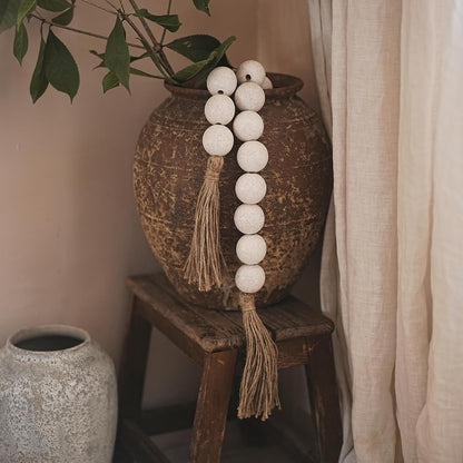 Extra Large Wood Bead Garland with 1.6" Diameter Wood Beads, Wooden Beads Garland with Tassels, Decorative Beads, Farmhouse Beads Home Decor (Nature Beige, 41 Inches)