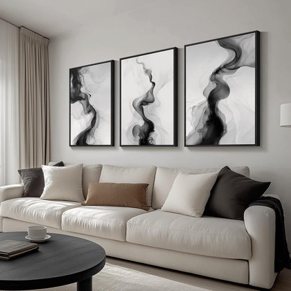 Large Framed Black and White Abstract Wall Art for Living Room, 3 Piece Big Modern Canvas Prints Paintings Artwork for Walls, Minimalist Abstract Art Pictures for Hallway, Office Wall Decor 24x36 In