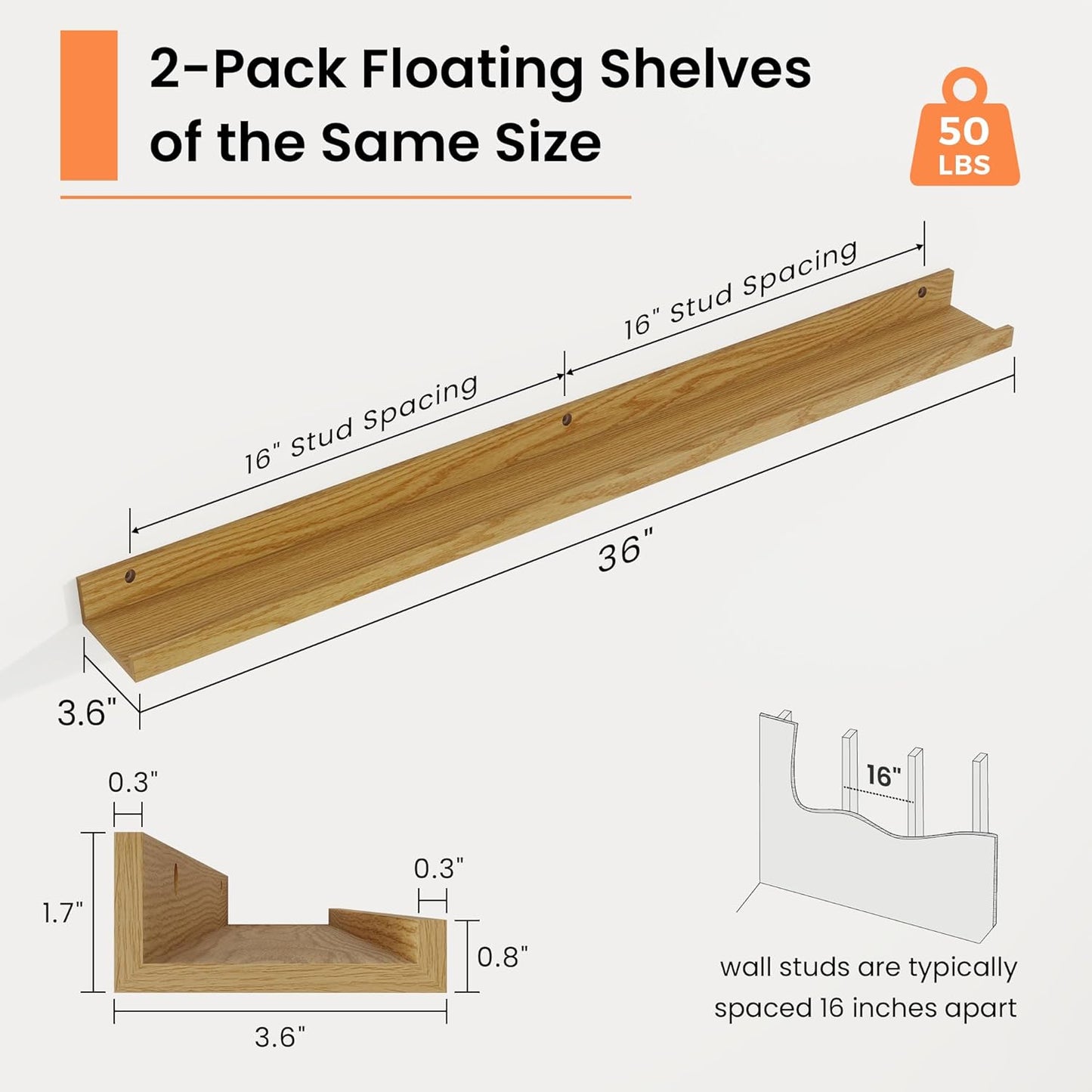 RICHFOCUS Picture Ledge Shelf, 24 inch Floating Shelves Set of 2, Wood Wall Shelves with Lip, Wall Decor Storage for Bedroom Living Room Bathroom Kitchen Nursery Photo Picture, Walnut