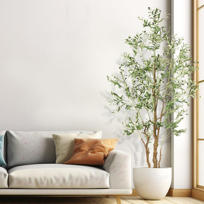OXLLXO 7.2ft Artificial Olive Tree (85in) with Plastic Nursery Pot Faux Olive Silk Tree, Fruits Fake Plant for Office House Farmhouse Living Room Home Decor (Indoor/Outdoor)