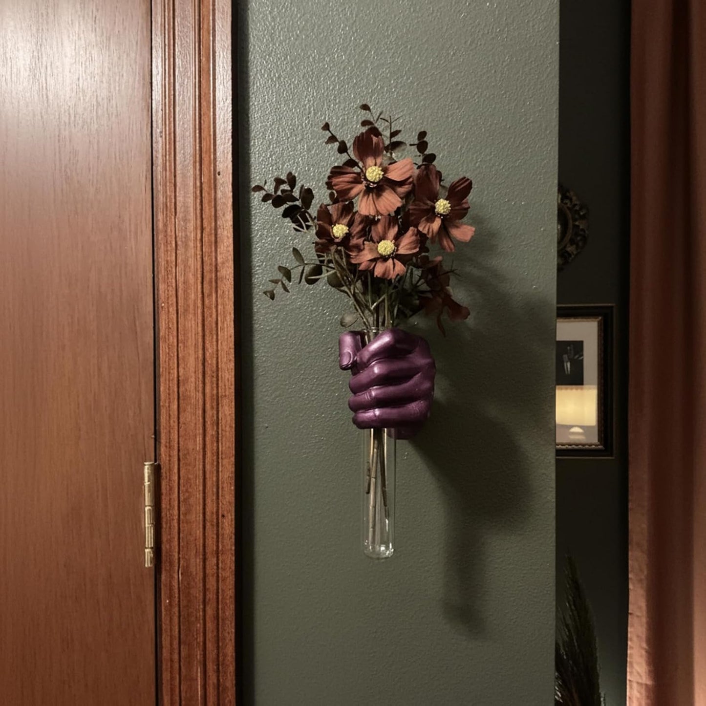 Gold Wall Sculptures, Hand Vases Home Decor, Wall Mount Art Sculpture, Unique Wall Art Statue, Funky Flower Vase Decorations, Modern Eclectic Hanging Decor,Glass Test Tube Vase