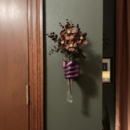 Gold Wall Sculptures, Hand Vases Home Decor, Wall Mount Art Sculpture, Unique Wall Art Statue, Funky Flower Vase Decorations, Modern Eclectic Hanging Decor,Glass Test Tube Vase