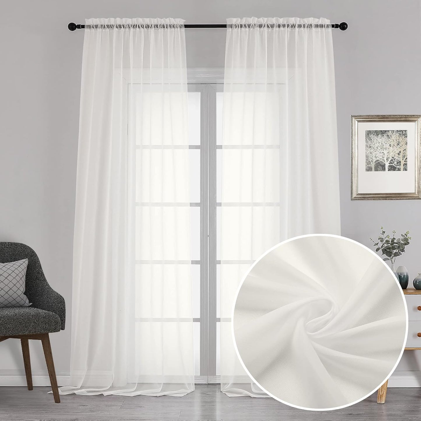 Chyhomenyc Sheer White Valances for Windows 2 Pack, Small Window Curtains for Living Room Bathroom Cafe Laundry Basement, Modern Top Dual Rod Pocket Voile Curtain, 42W x 14L inches, White - Colors C