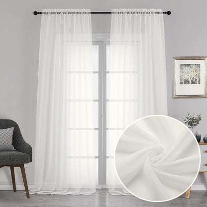 Chyhomenyc Sheer White Valances for Windows 2 Pack, Small Window Curtains for Living Room Bathroom Cafe Laundry Basement, Modern Top Dual Rod Pocket Voile Curtain, 42W x 14L inches, White - Colors C