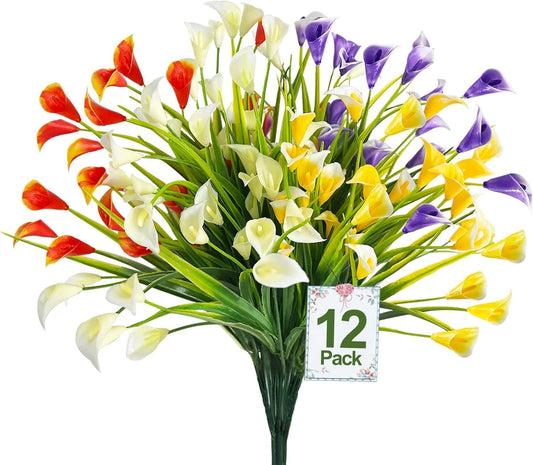 TURNMEON 20 Bundles Calla Lily (400 Heads) Artificial Flowers for Outdoors, Fake Plants UV Resistant Faux Plastic Fake Flowers for Indoor Planter Porch Gardens Home Summer Cemetery Decor(Color Mix)