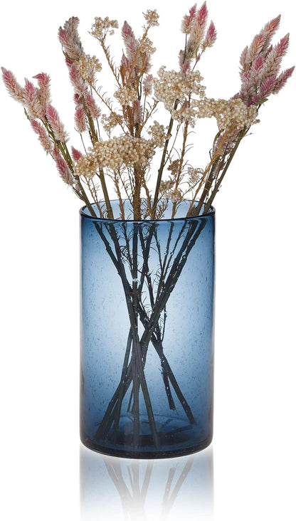 Hurricane Candle Holders for Pillar Hand Blown Glass Cylinder Vases Table Centerpiece Bulk Room Decor Clear Seeded Bubbles Living Dining Kitchen Island 10" 7" 4" Set of 3