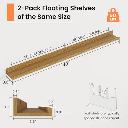 RICHFOCUS Picture Ledge Shelf, 24 inch Floating Shelves Set of 2, Wood Wall Shelves with Lip, Wall Decor Storage for Bedroom Living Room Bathroom Kitchen Nursery Photo Picture, Walnut