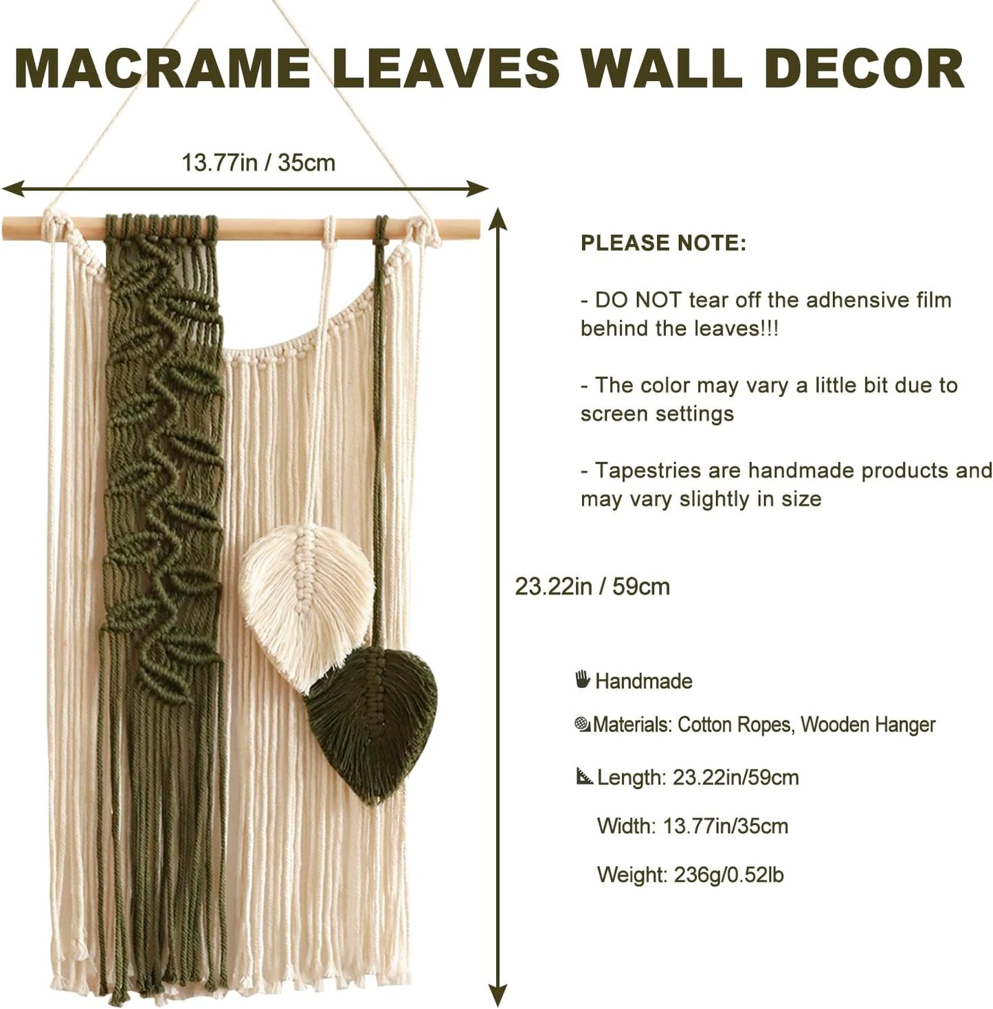 Artilady Macrame Wall Hanging -Handmade Sage Green Leaf Wall Tapestry,Boho Decorations for Bedroom Living Room Bathroom,Earthy Room Decor,Wedding Birthday for Women Girls