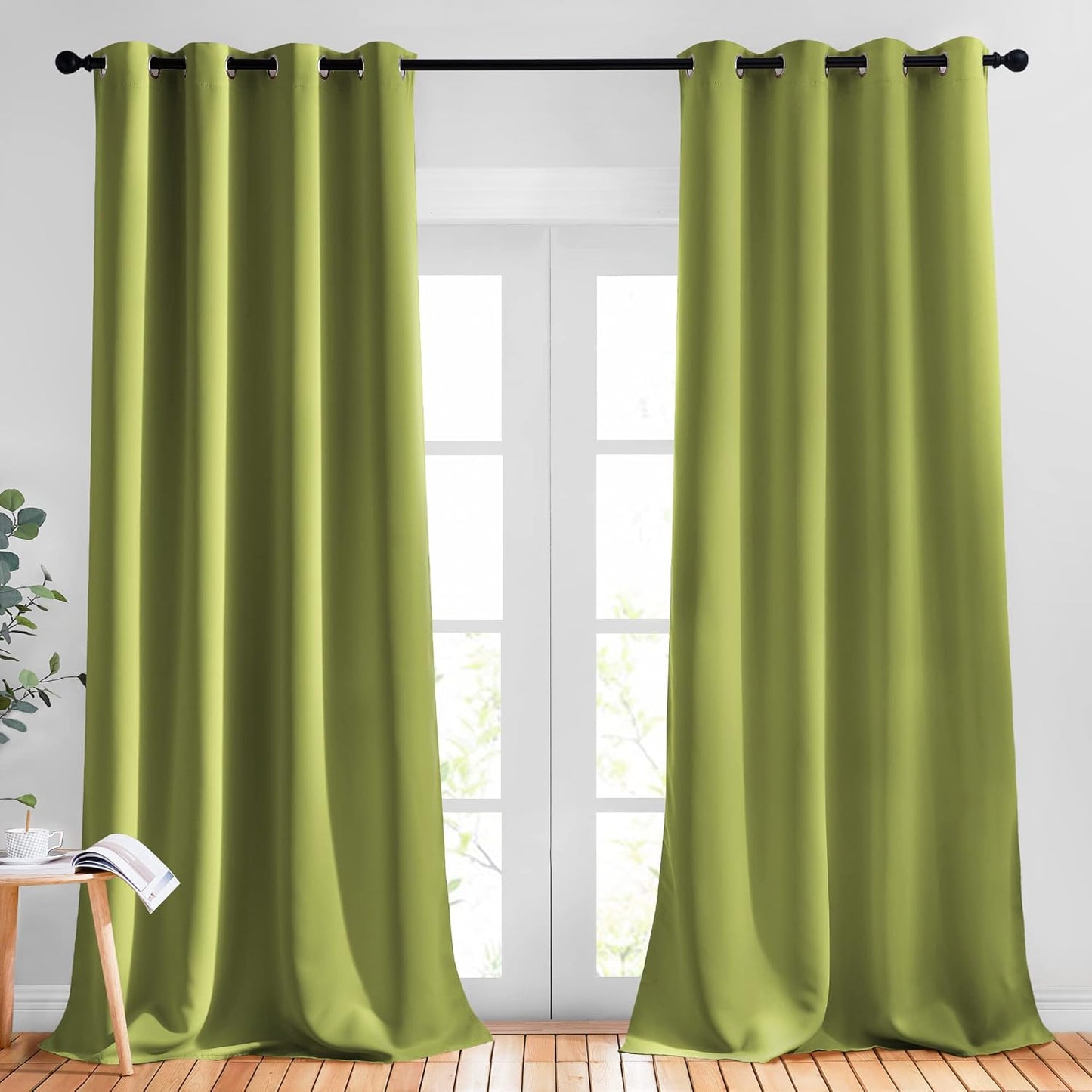 NICETOWN Halloween Pitch Black Solid Thermal Insulated Grommet Blackout Curtains/Drapes for Bedroom Window (2 Panels, 42 inches Wide by 63 inches Long, Black) - Colors B