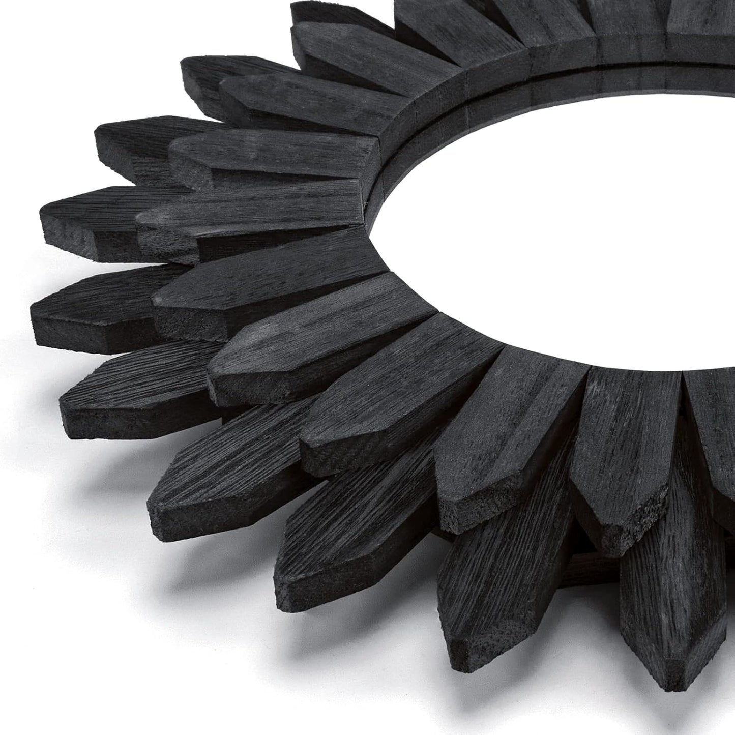Honiway Wall Mirror Decorative 12 inch Rustic Wood Mirror Sunburst Boho Mirror for Entryway Bedroom Living Room Bathroom House Warming Gifts New Home Essential Carbonized Black