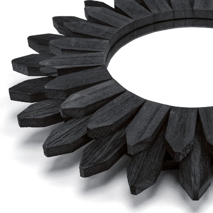 Honiway Wall Mirror Decorative 12 inch Rustic Wood Mirror Sunburst Boho Mirror for Entryway Bedroom Living Room Bathroom House Warming Gifts New Home Essential Carbonized Black