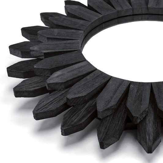 Honiway Wall Mirror Decorative 12 inch Rustic Wood Mirror Sunburst Boho Mirror for Entryway Bedroom Living Room Bathroom House Warming Gifts New Home Essential Carbonized Black