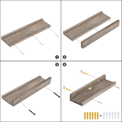 HOOBRO Floating Shelves, Wall Shelf Set of 3, 35.4 Inches Hanging Shelf with Raised Edge and Invisible Brackets, for Bathroom, Bedroom, Kitchen, Office, Living Room Decor, Rustic Brown BF90BJ01